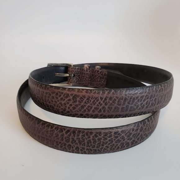 Vtg Gray Tumbled Steer Mens Textured Leather Dress Belt Silver Buckle Sz 36 NWOT - Picture 5 of 9